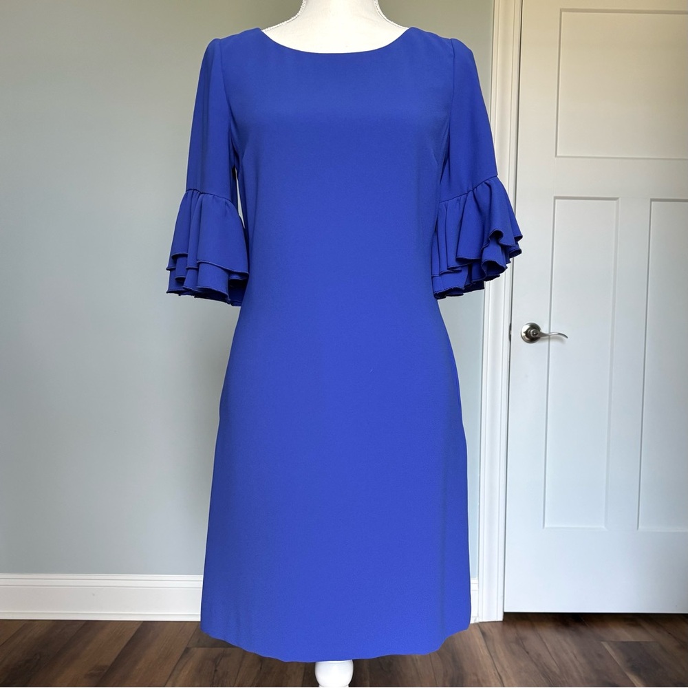 Catherine Malandrino Flutter Tiered Ruffle Sleeve Blue Pockets Dress NWT 4
